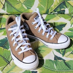 Converse Mid Top Sneakers in Tan and White